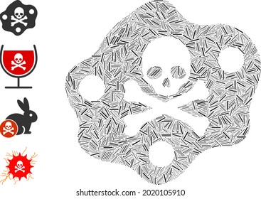 Linear mosaic botulinum toxin icon organized from thin elements in random sizes and color hues. Linear parts are organized into abstract vector collage botulinum toxin icon. Bonus icons are added.