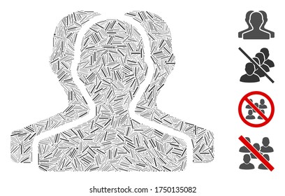 Icono de grupo de clientes de mosaico lineal compuesto por elementos rectos en tamaños variables y tonos de color. Los elementos lineales se organizan en un icono abstracto de grupo de clientes de mosaico vectorial. Se agregan iconos de bonificación.