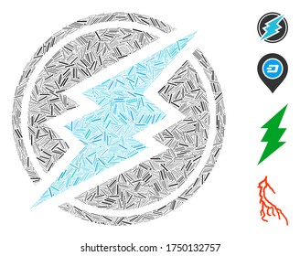 Linear mosaic electroneum icon united from narrow items in variable sizes and color hues. Linear items are organized into abstract vector illustration electroneum icon. Bonus pictograms are placed.