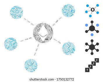 Linear mosaic Ethereum network icon united from thin items in various sizes and color hues. Linear items are arranged into abstract vector mosaic Ethereum network icon. Bonus icons are added.