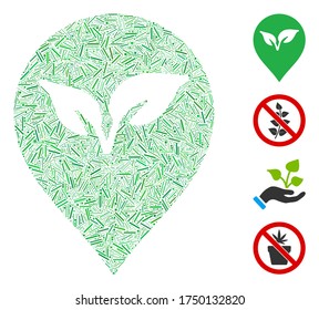 Linear mosaic flora plant marker icon composed of straight items in different sizes and color hues. Linear items are united into abstract vector illustration flora plant marker icon.