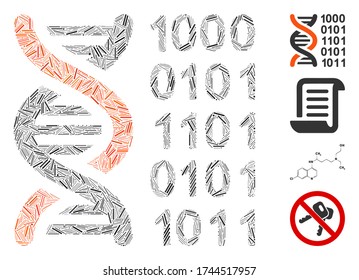 Linear mosaic genetical code icon designed from thin elements in different sizes and color hues. Lines elements are arranged into abstract vector mosaic genetical code icon.