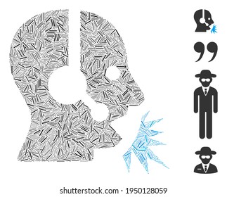 Lineares Mosaik-Operator-Sprachsymbol, bestehend aus geraden Elementen in verschiedenen Größen und Farbtönen. Unregelmäßige Lukenelemente werden zu einem abstrakten, Vektorgrafik-Collage Operator-Sprachsymbol zusammengeführt.