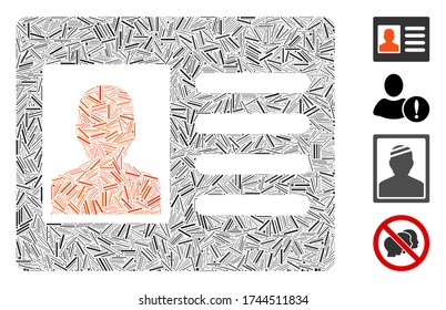 Linear mosaic patient account icon organized from narrow elements in various sizes and color hues. Line elements are united into abstract vector mosaic patient account icon. Bonus icons are added.