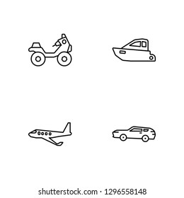 Linear Motorcycle, Aeroplane, Boat, Car Vector Illustration Of 4 outline Icons. Editable Pack Of Motorcycle, Aeroplane, Boat, Car