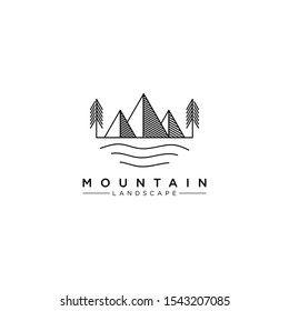 linear mountain landscape / travel / adventure logo template