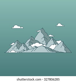  linear mountains landscape minimal flat style. Nature and travel 