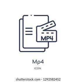 Linear mp4 icon from File type outline collection. Thin line mp4 icon vector isolated on white background. mp4 trendy illustration