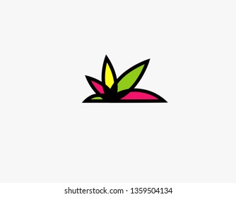 Linear multi-colored icon leaf of a cannabis plant for company 