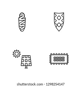 Linear Mummy, Solar panel, Shield, Carpet Vector Illustration Of 4 outline Icons. Editable Pack Of Mummy, Solar panel, Shield, Carpet