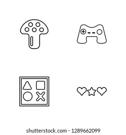 Linear Mushroom, Play, Game, Game Vector Illustration Of 4 outline Icons. Editable Pack Of Mushroom, Play, Game, Game