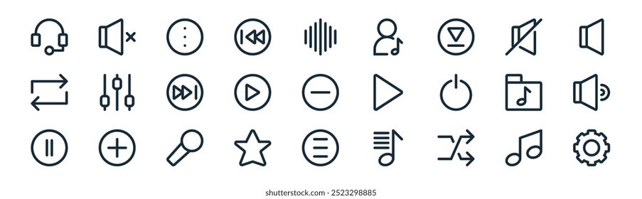 linear music application icon pack. vector thin line music, music, icons suitable for apps and websites ui designs