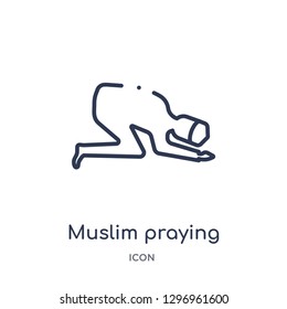 Linear muslim praying icon from Cultures outline collection. Thin line muslim praying icon isolated on white background. muslim praying trendy illustration