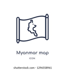 Linear myanmar map icon from Countrymaps outline collection. Thin line myanmar map icon vector isolated on white background. myanmar map trendy illustration