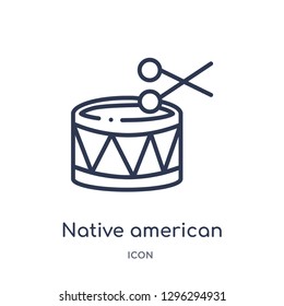 Linear native american drum icon from Culture outline collection. Thin line native american drum icon vector isolated on white background. native american drum trendy illustration