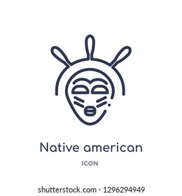 Linear native american mask icon from Culture outline collection. Thin line native american mask icon vector isolated on white background. native american mask trendy illustration