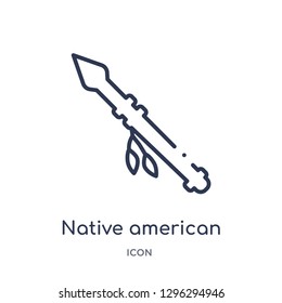 Linear native american spear icon from Culture outline collection. Thin line native american spear icon vector isolated on white background. native american spear trendy illustration