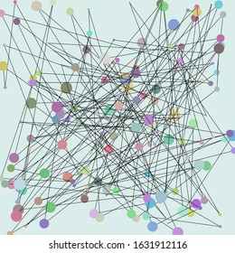 Linear network of multi colored nodes connected by black lines
