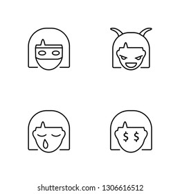 Linear Ninja, Crying, Evil, Rich Vector Illustration Of 4 outline Icons. Editable Pack Of Ninja, Crying, Evil, Rich