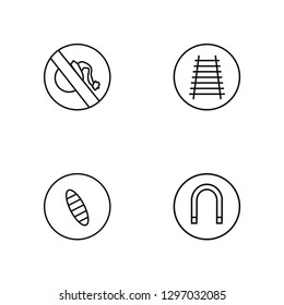 Linear No bombs, Surf, Railway, Magnetic field Vector Illustration Of 4 outline Icons. Editable Pack Of No bombs, Surf, Railway, Magnetic field