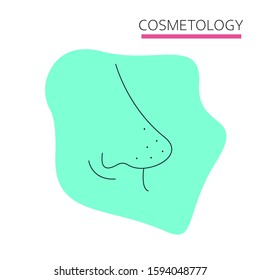 Linear nose icon with black dots. Cosmetology. Vector.