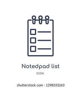 Linear notedpad list icon from General outline collection. Thin line notedpad list icon isolated on white background. notedpad list trendy illustration