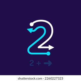 Linear number 2 logo. Unique logo. Abstract number, simple rotating arrow target. Corporate identity vector eps.