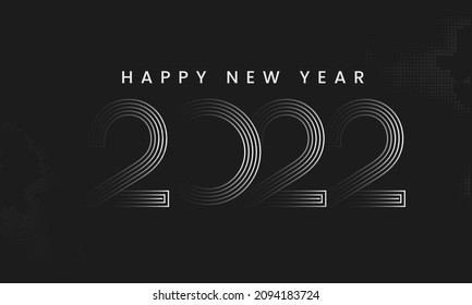 Linear Number Of 2022 On Black Halftone Effect Background For Happy New Year Concept.