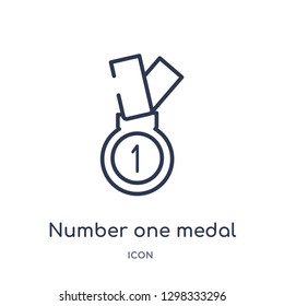Linear number one medal icon from General outline collection. Thin line number one medal icon isolated on white background. number one medal trendy illustration