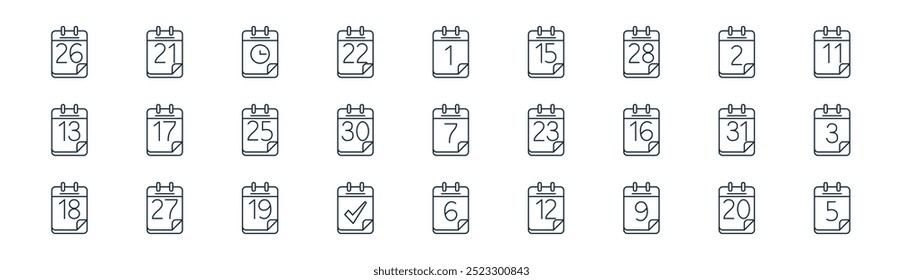 linear numerical calendar icon pack. vector thin line calendar, calendar, icons suitable for apps and websites ui designs