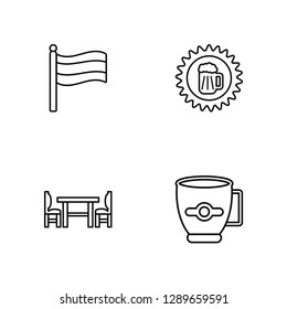 Linear October, Table, Bottle cap, Beer bottle Vector Illustration Of 4 outline Icons. Editable Pack Of October, Table, Bottle cap, Beer bottle