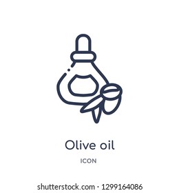 Linear olive oil icon from Kitchen outline collection. Thin line olive oil icon isolated on white background. olive oil trendy illustration