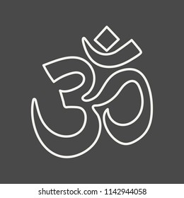 Linear Om sign isolated on black background. Sacral symbol of Hinduism, Buddhism or Vedic tradition. Vector illustration