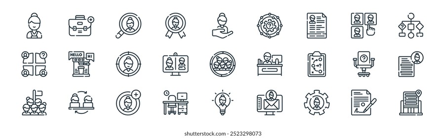 linear onboarding icon pack. vetor linha fina contrato, contratado, processo de seleção, nova contratação, entrevista, seleção, candidato, construindo ícones adequados para apps e sites projetos de iu