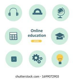 Concepto de negocio vectorial de icono de Linear Online Education. Estudio en línea, conjunto de iconos de la línea de cursos de educación.