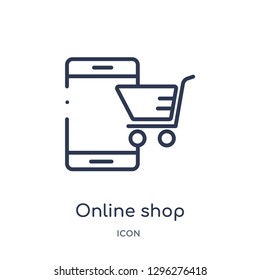 Linear online shop icon from Digital economy outline collection. Thin line online shop icon vector isolated on white background. online shop trendy illustration