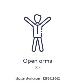 Linear open arms icon from Education outline collection. Thin line open arms icon vector isolated on white background. open arms trendy illustration