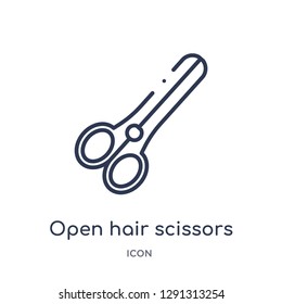 Linear open hair scissors icon from Beauty outline collection. Thin line open hair scissors vector isolated on white background. 