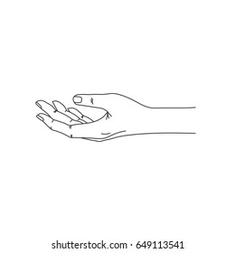 Linear open palm isolated on white background. Vector illustration of hand. Template for your design or coloring.