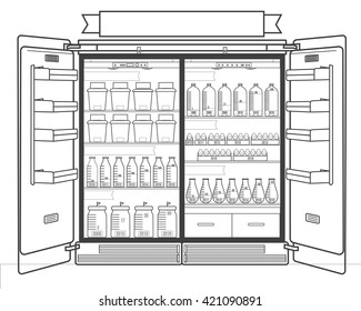 Linear open refrigerator infographic element