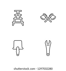 Linear Open Scale, Gardening Palette, Ax, Repair Wrench Vector Illustration Of 4 outline Icons. Editable Pack Of Open Scale, Gardening Palette, Ax, Repair Wrench