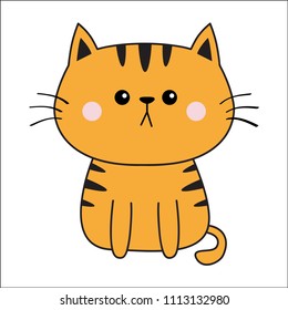 Linear orange red cat sad head face silhouette. Contour line. Cute cartoon sitting kitty character. Kawaii animal. Funny baby kitten. Love card. Flat design. White background Isolated. Vector
