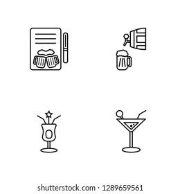 Linear Order, Cocktail, Beer, Cocktail Vector Illustration Of 4 outline Icons. Editable Pack Of Order, Cocktail, Beer, Cocktail