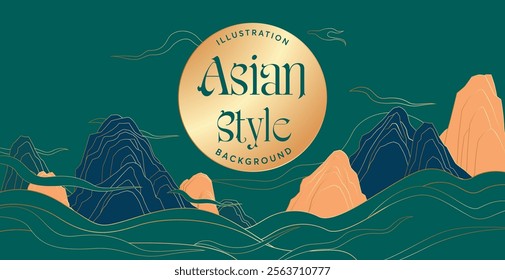 Linear oriental style mountain and waves abstract