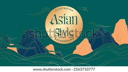 Linear oriental style mountain and waves abstract