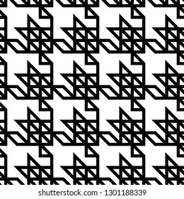 Linear ornament. Triangles, quadrangles pattern. Geometric background. Mosaic motif. Digital paper, textile print. Seamless abstract. Houndstooth wallpaper.Triangular, quadrangular figures backdrop.