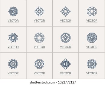 Conjunto de plantillas de logotipo ornamentales lineales. Símbolos geométricos vectoriales