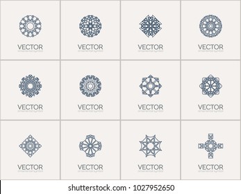 Linear ornamental logo templates set. Vector arabic geometric symbols