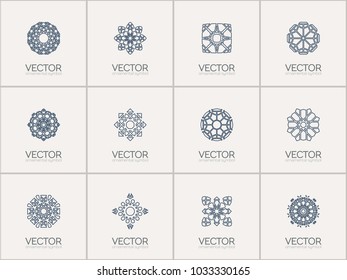 Linear ornamental logo templates set. Vector arabic geometric symbols