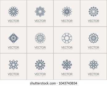 Linear ornamental logo templates set. Vector arabic geometric symbols